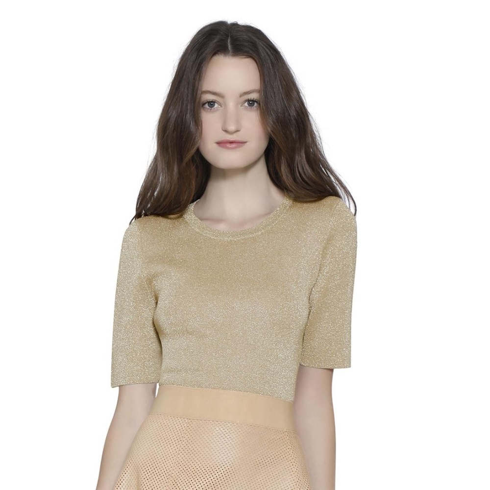 NWOT Alice and Olivia Gold Metallic Ciara Top